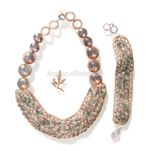 Luxo bling chunky conjunto de pulseira de cristal colar